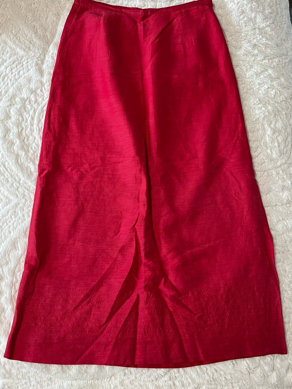 Classic Red Silk Maxi Skirt - Elegant Everyday Style Size Small